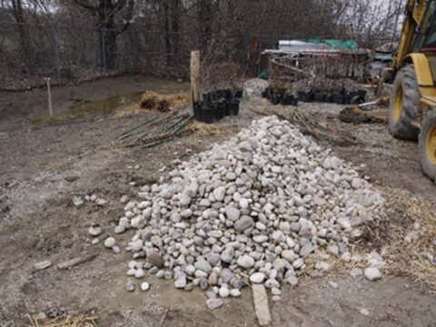 A pile of rock stored at a commercial property.