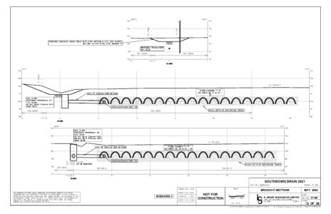 Engineering drawing of cross sections of communal stormwater features